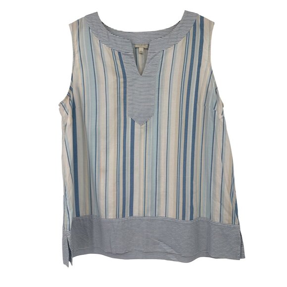 Talbots Womens Sleeveless Striped Tunic Top Blue/White 100% Cotton Size L - Picture 1 of 4